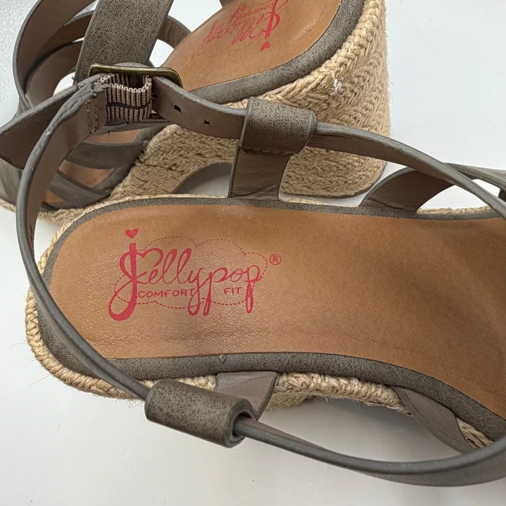 Jellypop Joan Taupe Gray Espadrille Wedge Sandals Womens Size 7M Multi Strap